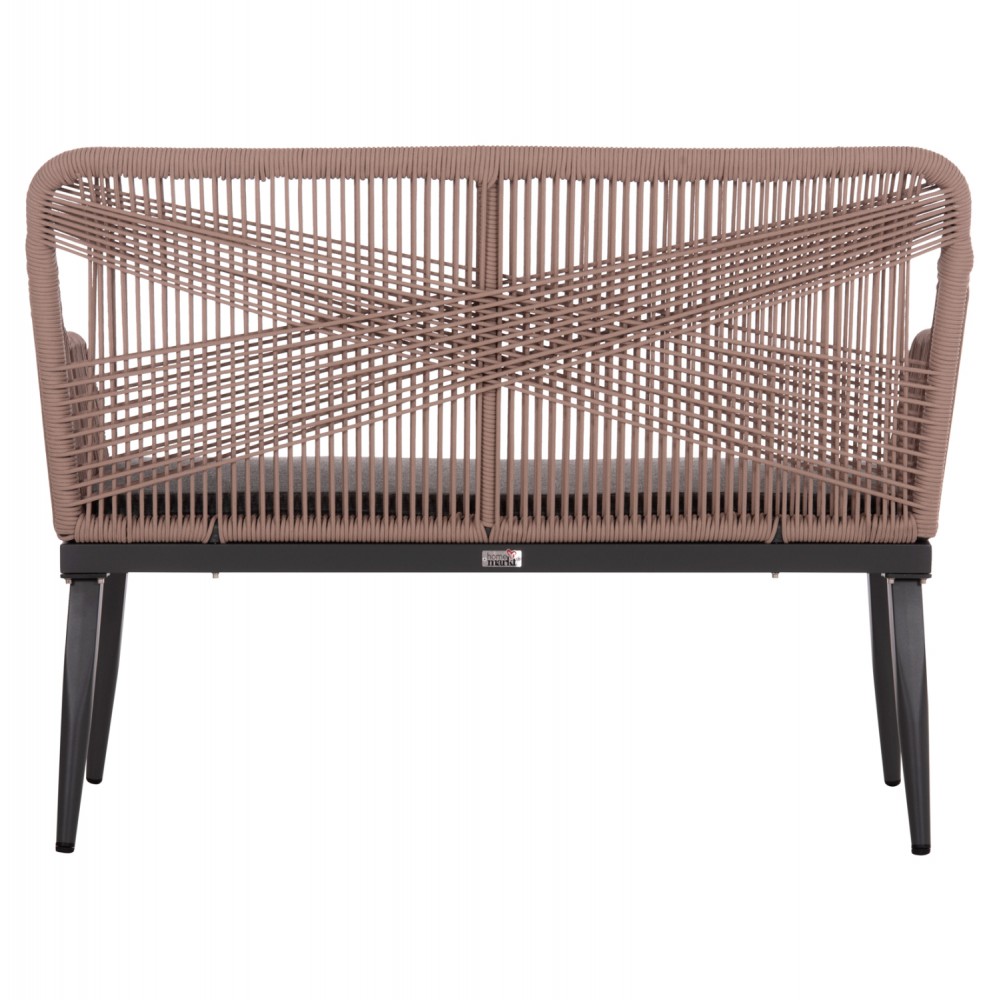 Καναπές διθέσιος "MYRTIA" από αλουμίνιο/σχοινί σε χρώμα ανθρακί/μπεζ 123x61x90
