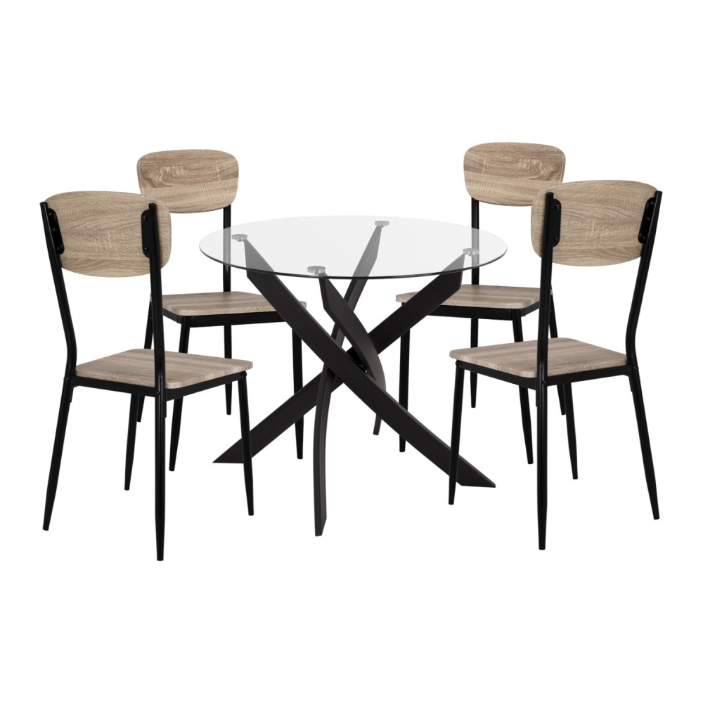 Σετ τραπεζαρίας 5 τμχ από mdf/μέταλλο σε χρώμα σονόμα oak/μαύρο Φ90x74