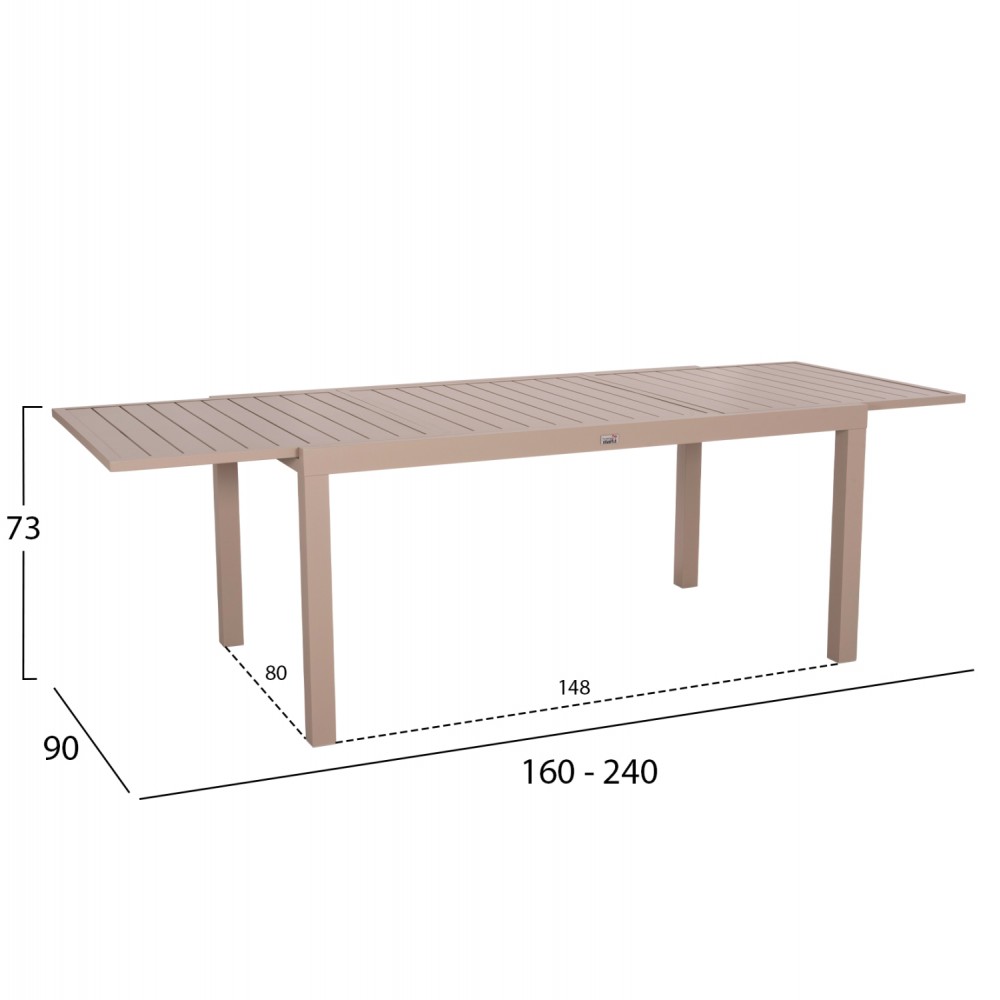 Τραπέζι επεκτεινόμενο "KRUM" από αλουμίνιο σε χρώμα καπουτσίνο 160-240x90x73