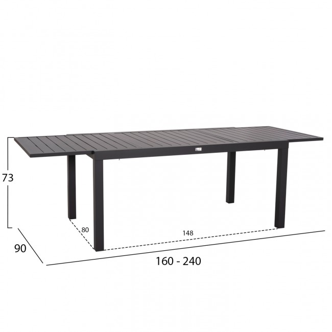 Τραπέζι επεκτεινόμενο "KRUM" από αλουμίνιο σε χρώμα σκούρο γκρι 160-240x90x73