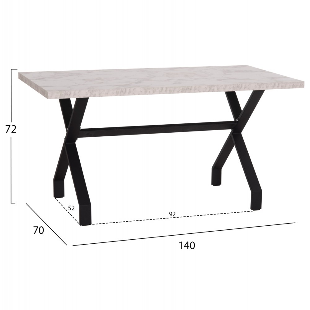 Τραπέζι τραπεζαρίας "LANA" σε χρώμα μαύρο/λευκό μαρμάρου 140x70x72