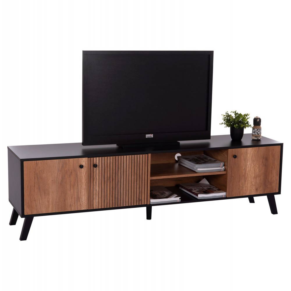 Έπιπλο τηλεόρασης "KRUDEN" σε χρώμα μαύρο/φυσικό 180x40x51