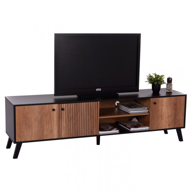 Έπιπλο τηλεόρασης "KRUDEN" σε χρώμα μαύρο/φυσικό 180x40x51