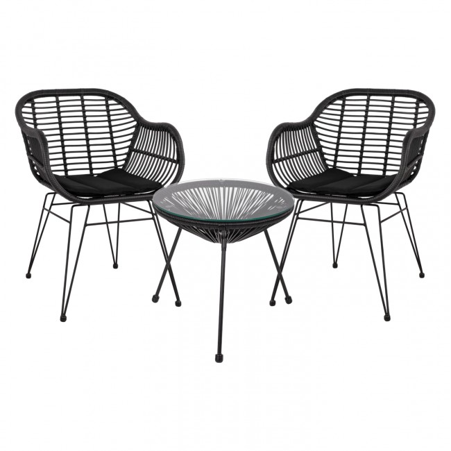 Σετ εξωτερικού χώρου 3τμχ από μέταλλο/rattan σε χρώμα μαύρο Φ47x45