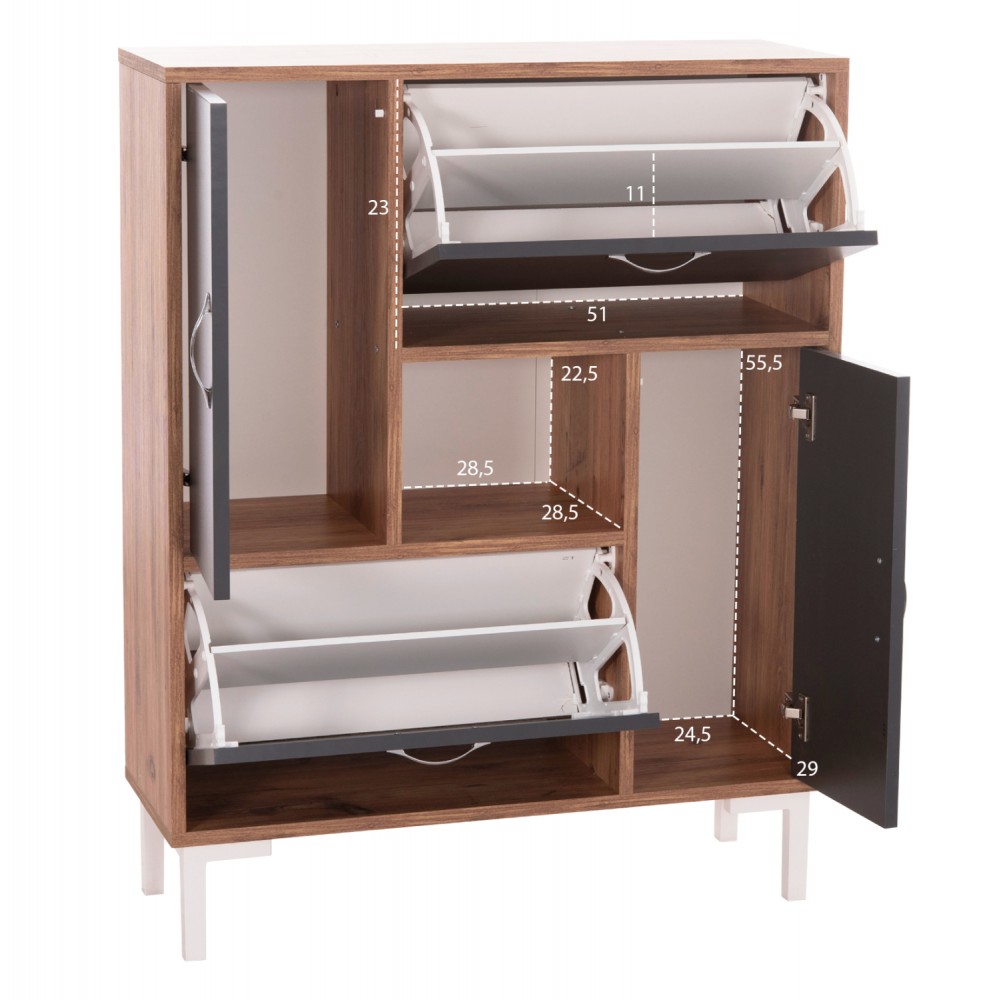 Παπουτσοθήκη "MEDY" σε χρώμα φυσικό/ανθρακί 85x30x108.5