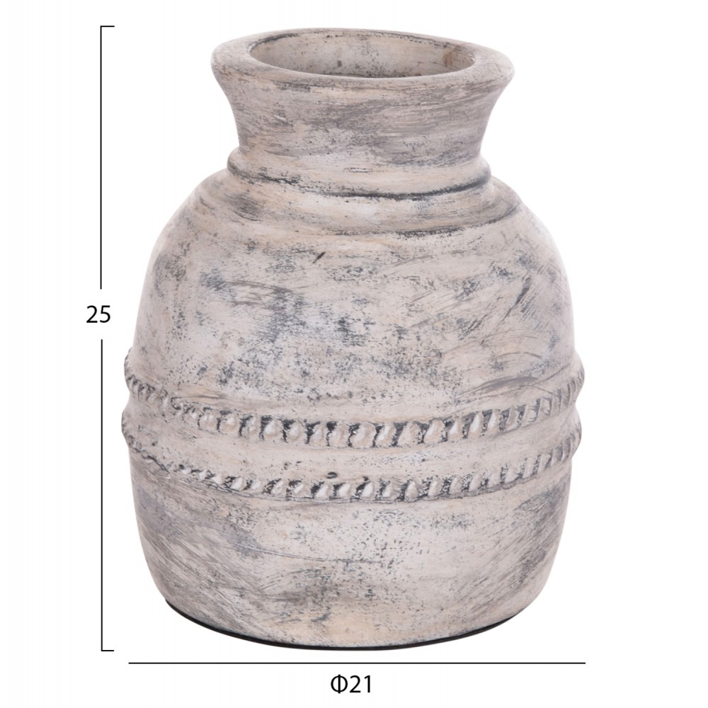 Διακοσμητικό επιτραπέζιο βάζο "VERMO" από τερακότα σε χρώμα ανοιχτό γκρι Φ21x25
