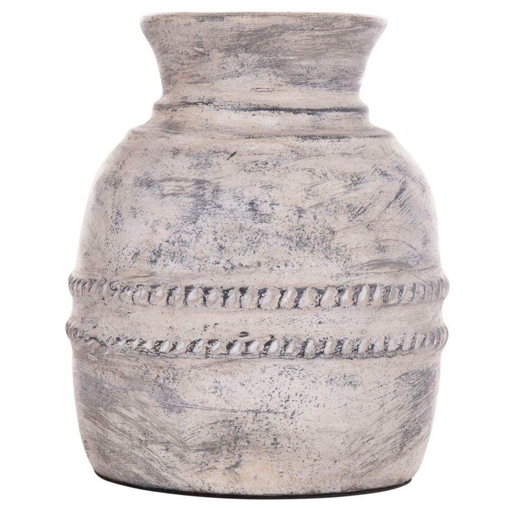 Διακοσμητικό επιτραπέζιο βάζο "VERMO" από τερακότα σε χρώμα ανοιχτό γκρι Φ21x25
