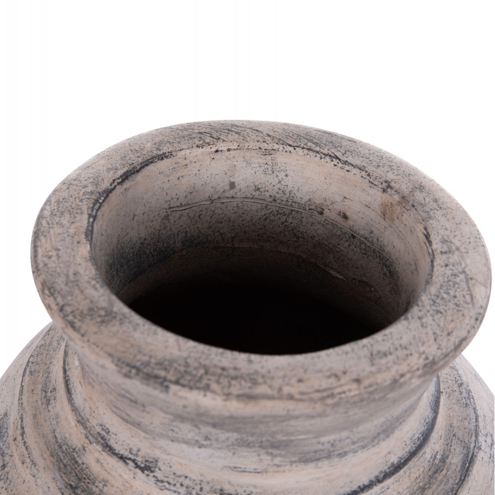 Διακοσμητικό επιτραπέζιο βάζο "VERMO" από τερακότα σε χρώμα ανοιχτό γκρι Φ21x25