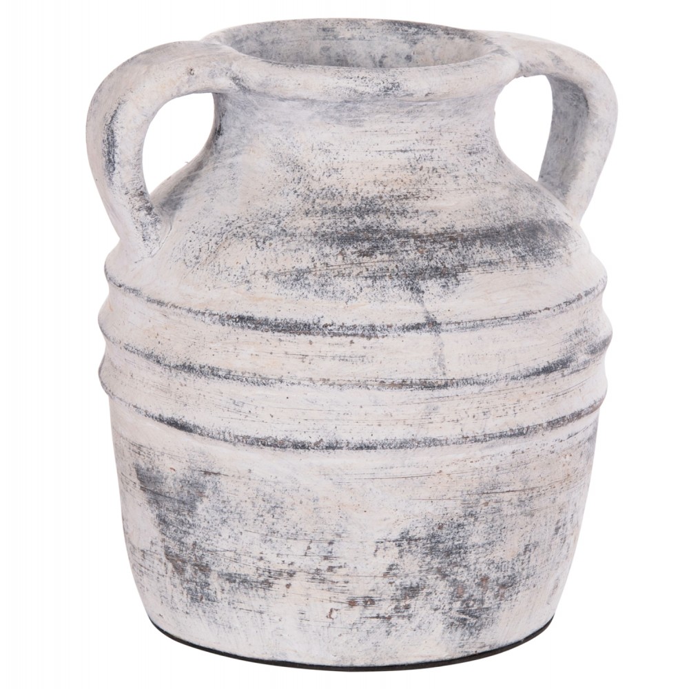 Διακοσμητικό επιτραπέζιο βάζο "VERMO" από τερακότα σε χρώμα ανοιχτό γκρι Φ21x22