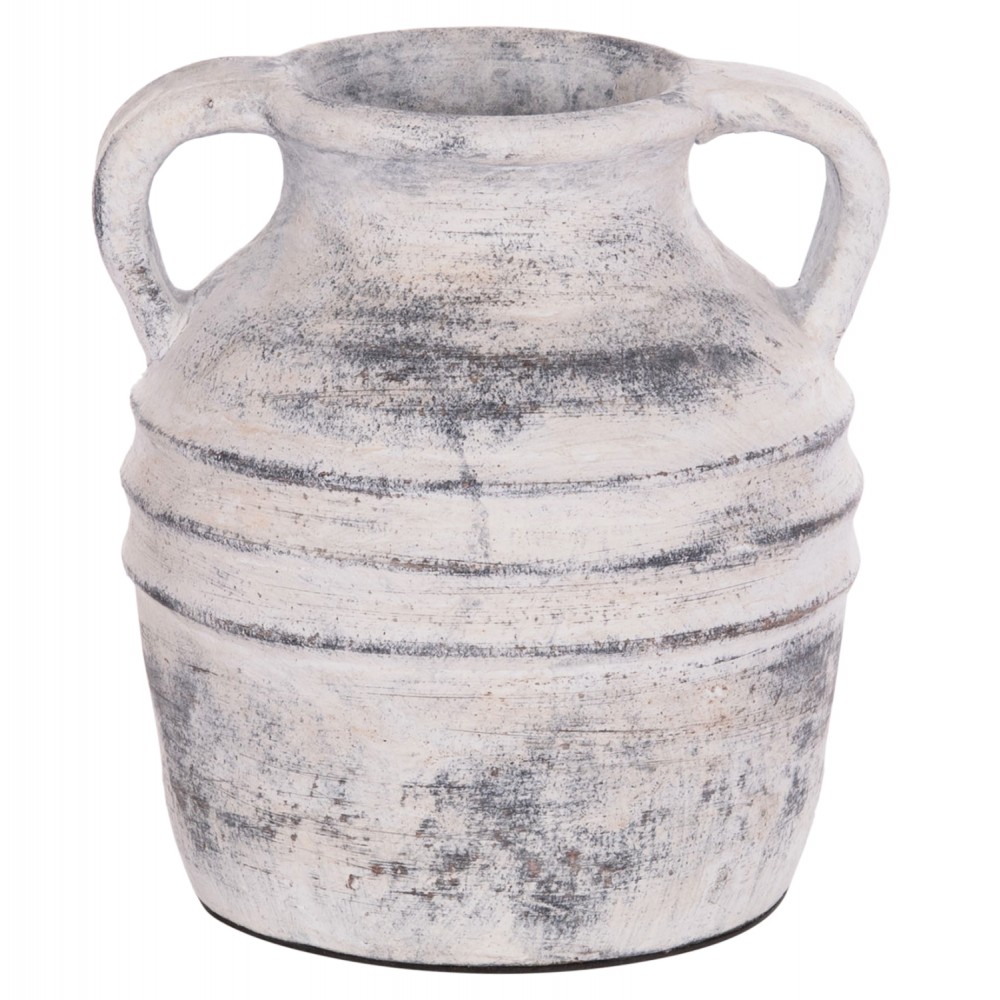 Διακοσμητικό επιτραπέζιο βάζο "VERMO" από τερακότα σε χρώμα ανοιχτό γκρι Φ21x22