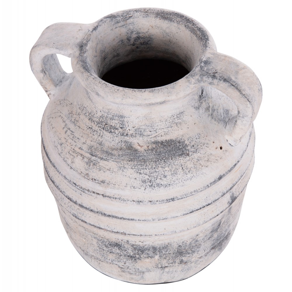Διακοσμητικό επιτραπέζιο βάζο "VERMO" από τερακότα σε χρώμα ανοιχτό γκρι Φ21x22