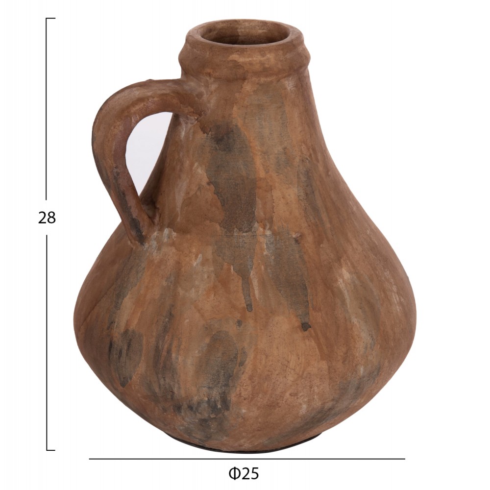 Διακοσμητικό επιτραπέζιο βάζο "VERMO" από τερακότα σε χρώμα παλαιωμένο καφέ Φ25x28