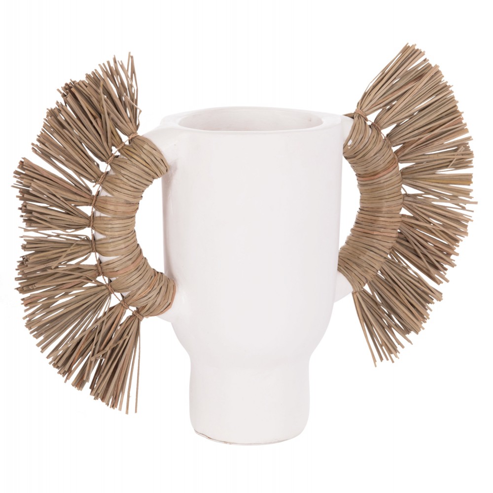 Επιτραπέζιο διακοσμητικό βάζο "ALICA" από τερακότα/grass σε χρώμα λευκό 55x19x34