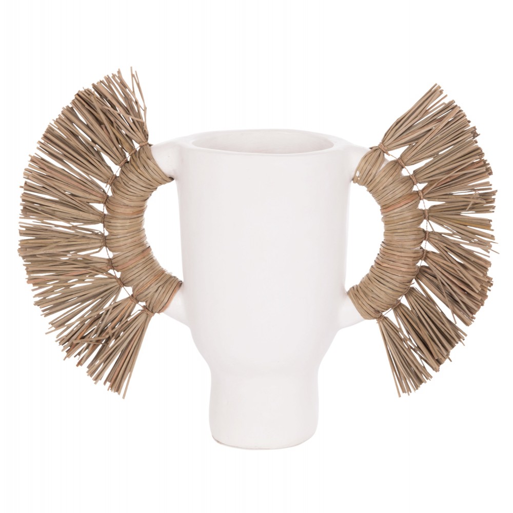 Επιτραπέζιο διακοσμητικό βάζο "ALICA" από τερακότα/grass σε χρώμα λευκό 55x19x34