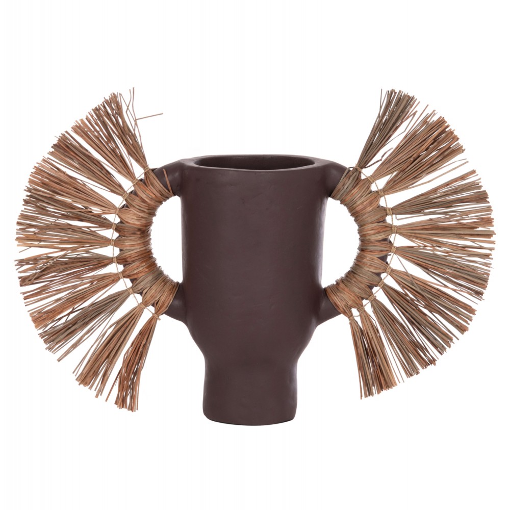 Επιτραπέζιο διακοσμητικό βάζο "ALICA" από τερακότα/grass σε χρώμα σοκολατί 55x19x34