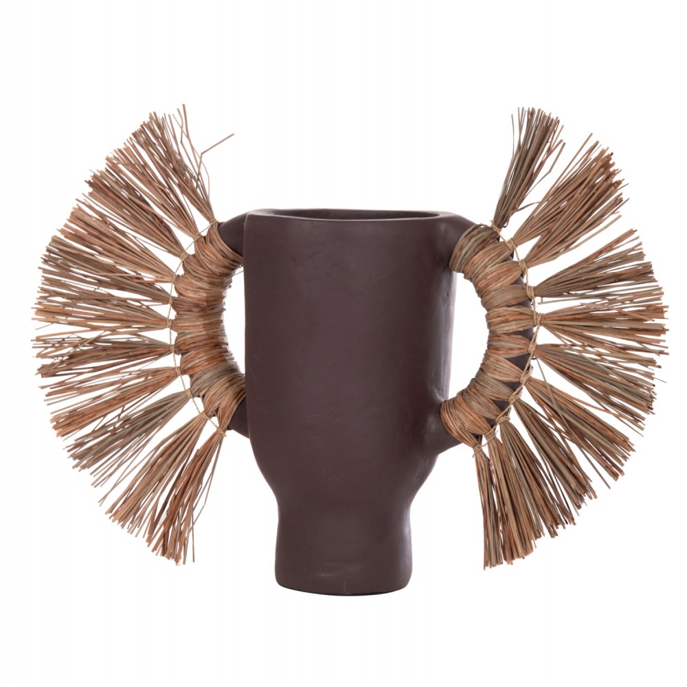 Επιτραπέζιο διακοσμητικό βάζο "ALICA" από τερακότα/grass σε χρώμα σοκολατί 55x19x34