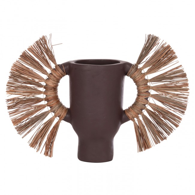 Επιτραπέζιο διακοσμητικό βάζο "ALICA" από τερακότα/grass σε χρώμα σοκολατί 55x19x34