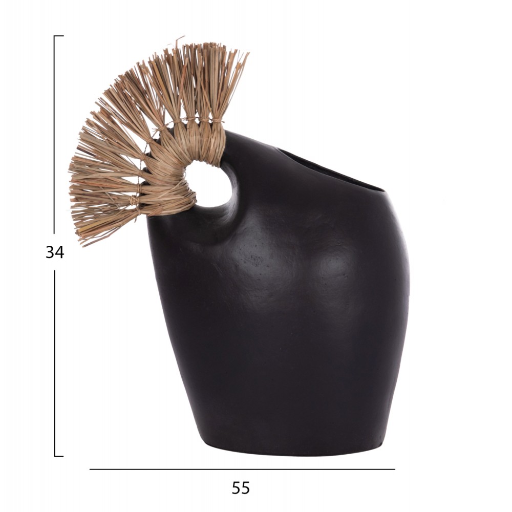 Επιτραπέζιο διακοσμητικό βάζο "ALICA2" από τερακότα/grass σε χρώμα μαύρο 44x18x50