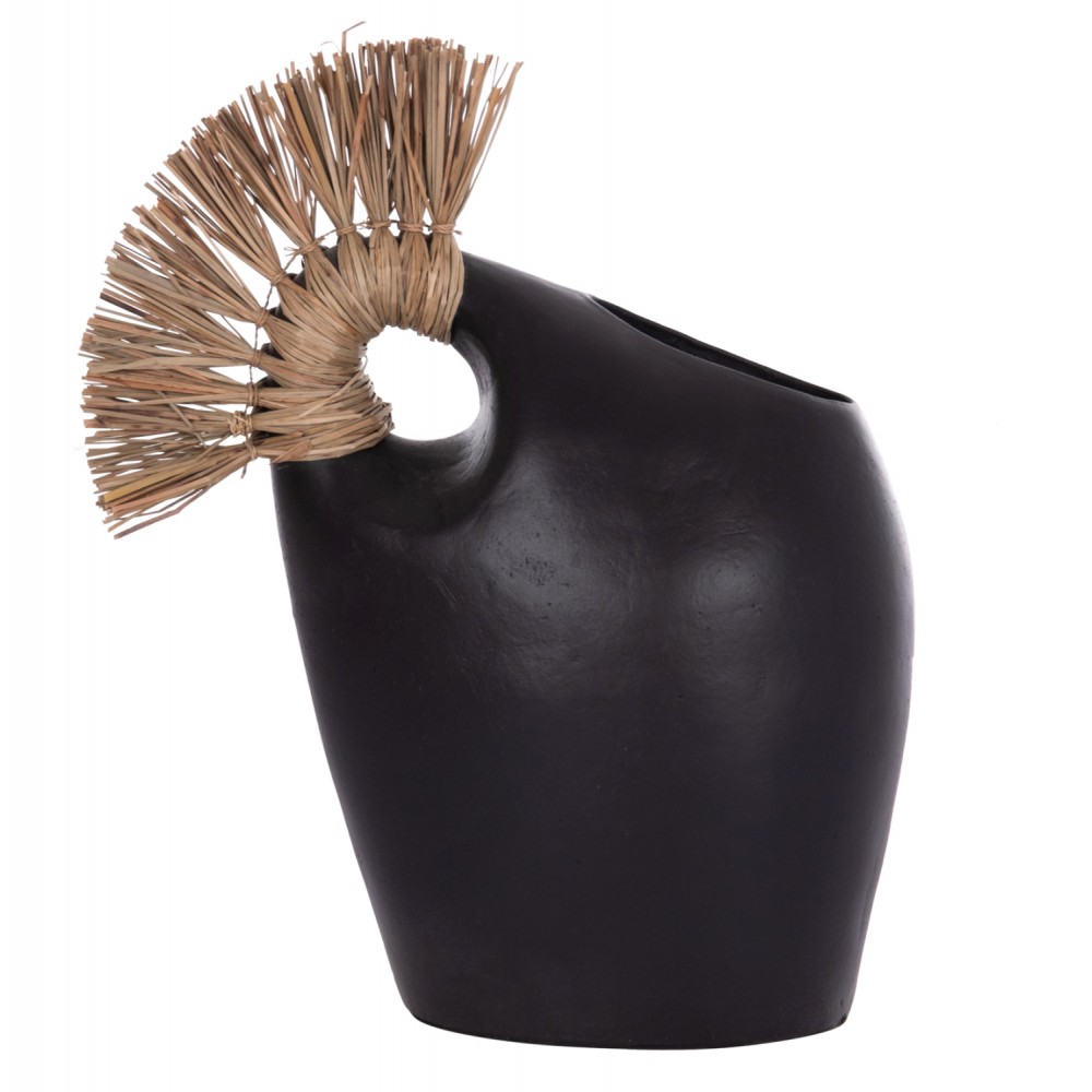 Επιτραπέζιο διακοσμητικό βάζο "ALICA2" από τερακότα/grass σε χρώμα μαύρο 44x18x50