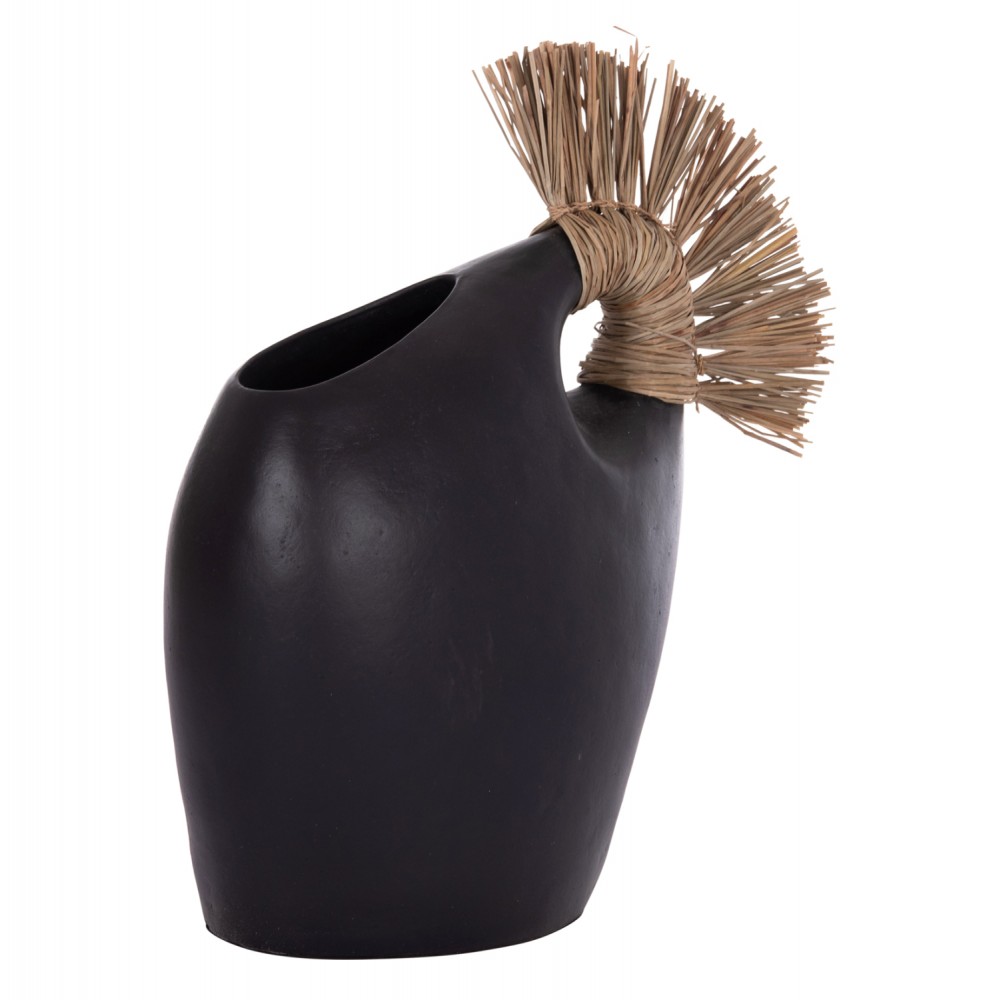 Επιτραπέζιο διακοσμητικό βάζο "ALICA2" από τερακότα/grass σε χρώμα μαύρο 44x18x50