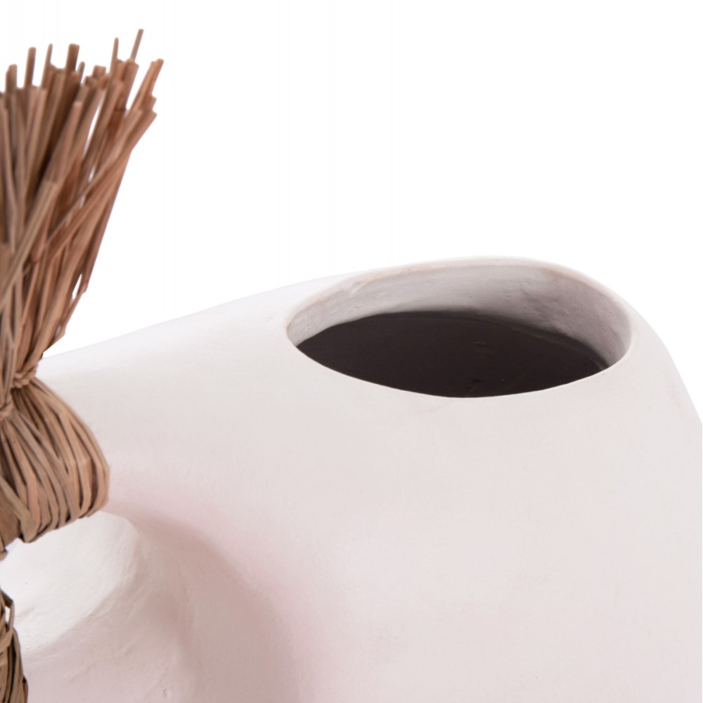 Επιτραπέζιο διακοσμητικό βάζο "ALICA2" από τερακότα/grass σε χρώμα λευκό 44x18x50