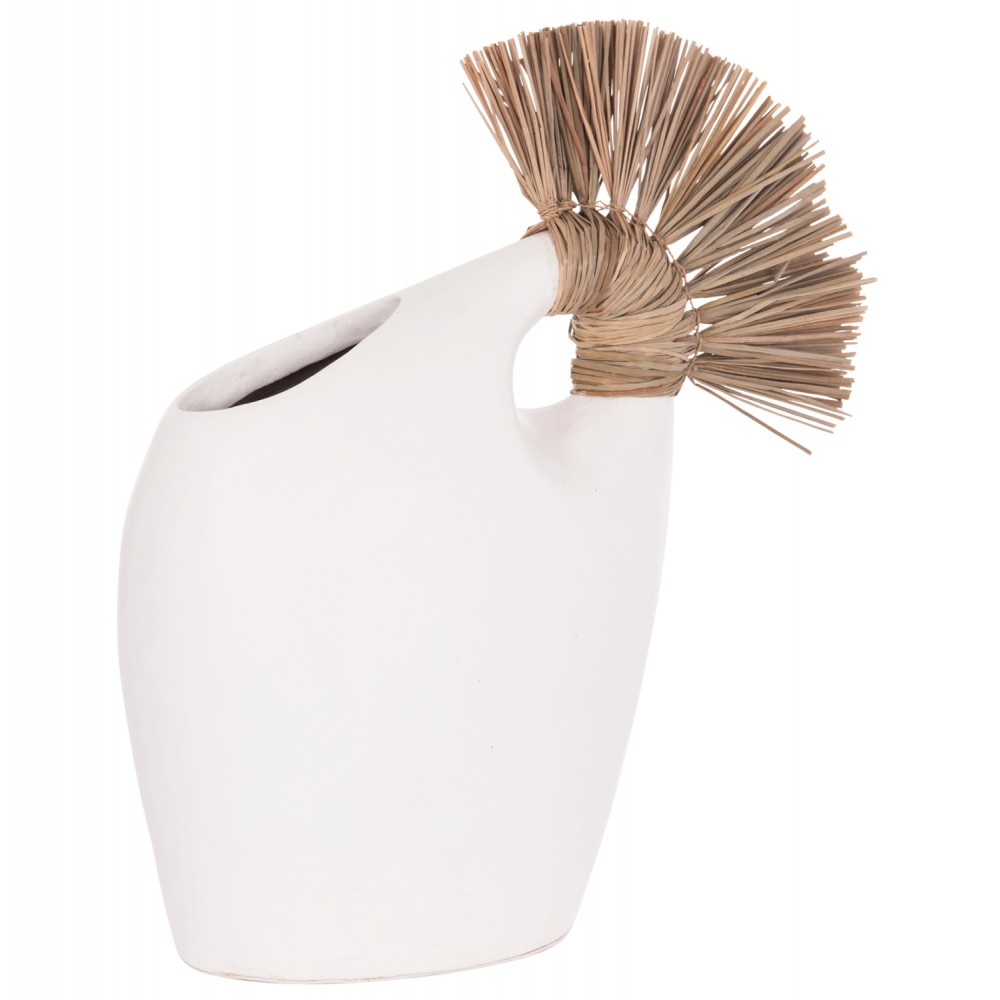 Επιτραπέζιο διακοσμητικό βάζο "ALICA2" από τερακότα/grass σε χρώμα λευκό 44x18x50