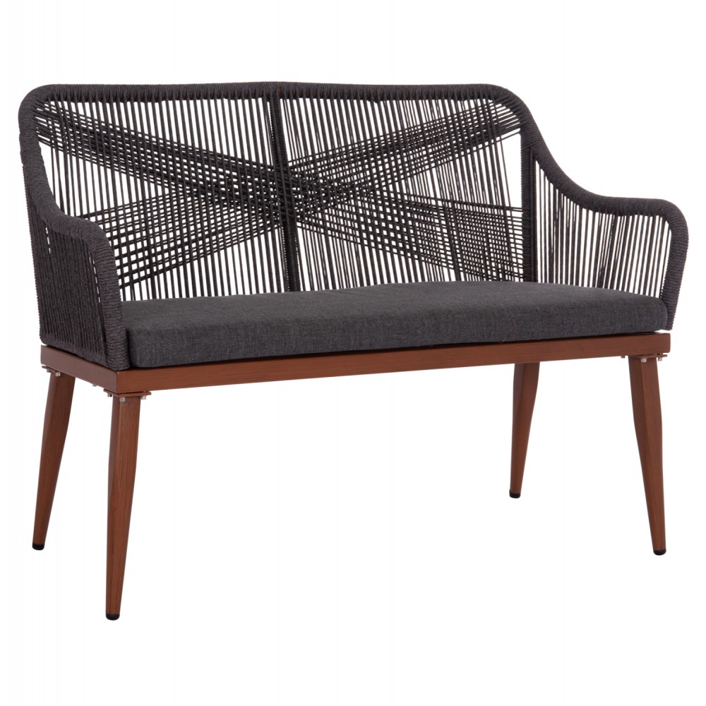 Καναπές διθέσιος "MYRTIA" από αλουμίνιο/σχοινί σε χρώμα καφέ/ανθρακί 123x61x90