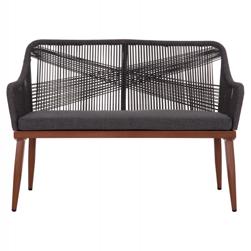 Καναπές διθέσιος "MYRTIA" από αλουμίνιο/σχοινί σε χρώμα καφέ/ανθρακί 123x61x90