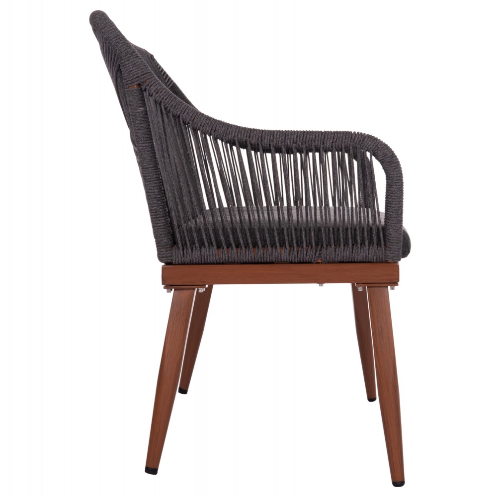 Καναπές διθέσιος "MYRTIA" από αλουμίνιο/σχοινί σε χρώμα καφέ/ανθρακί 123x61x90