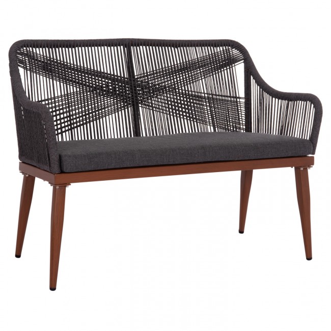 Καναπές διθέσιος "MYRTIA" από αλουμίνιο/σχοινί σε χρώμα καφέ/ανθρακί 123x61x90