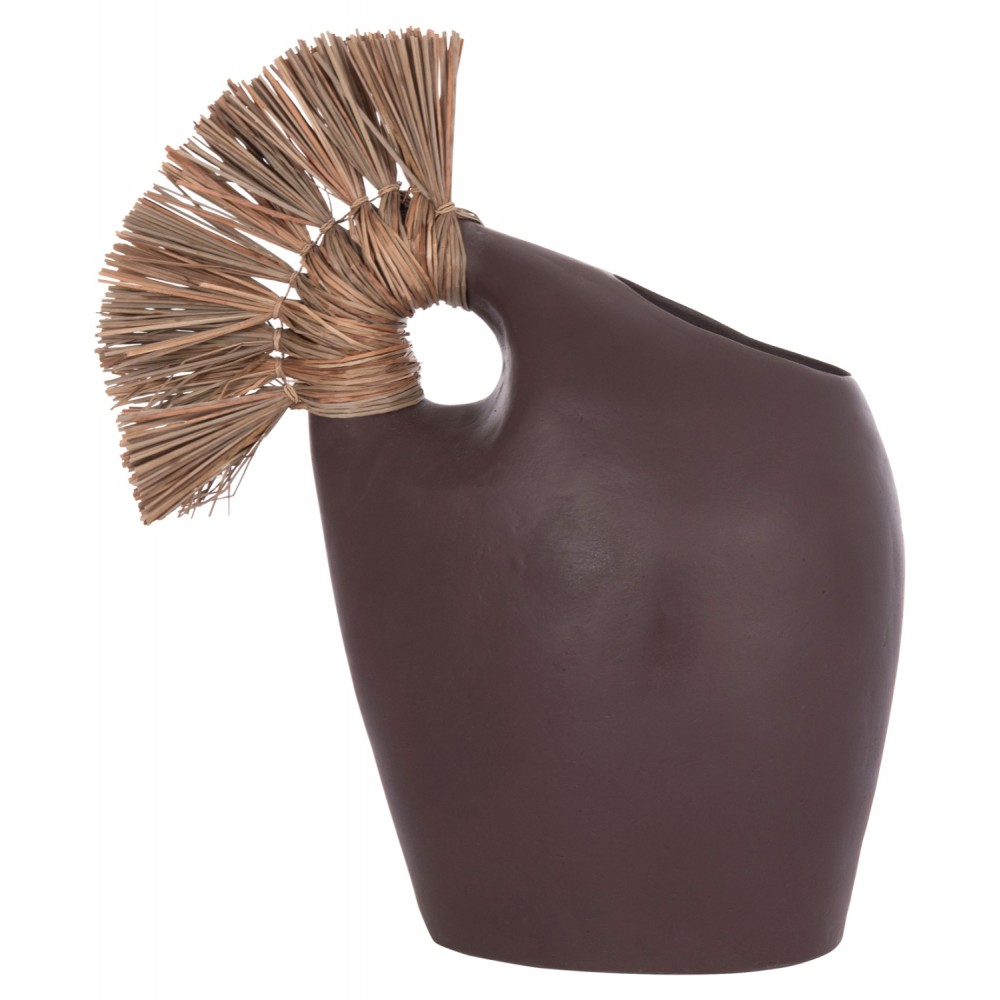 Επιτραπέζιο διακοσμητικό βάζο "ALICA2" από τερακότα/grass σε χρώμα σοκολατί 44x18x50
