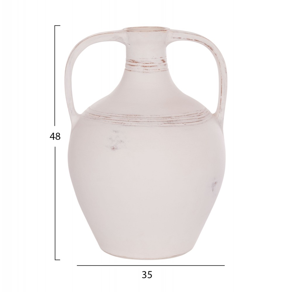 Επιτραπέζιος διακοσμητικός αμφορέας "FEAX" από τερακότα σε χρώμα λευκό 35x35x48