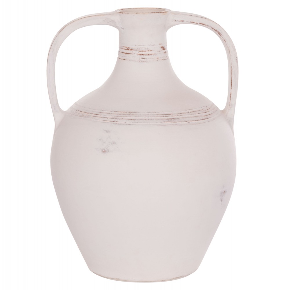 Επιτραπέζιος διακοσμητικός αμφορέας "FEAX" από τερακότα σε χρώμα λευκό 35x35x48
