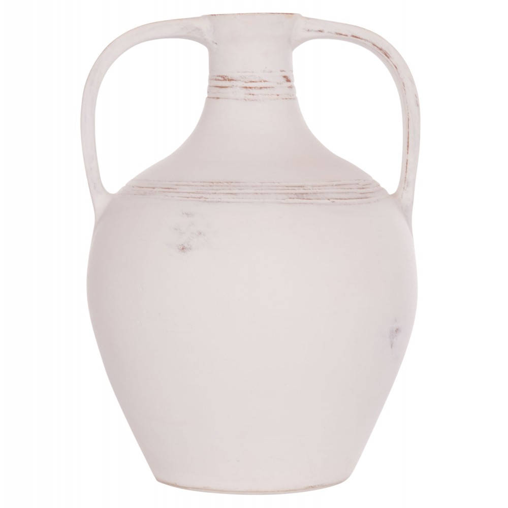 Επιτραπέζιος διακοσμητικός αμφορέας "FEAX" από τερακότα σε χρώμα λευκό 35x35x48