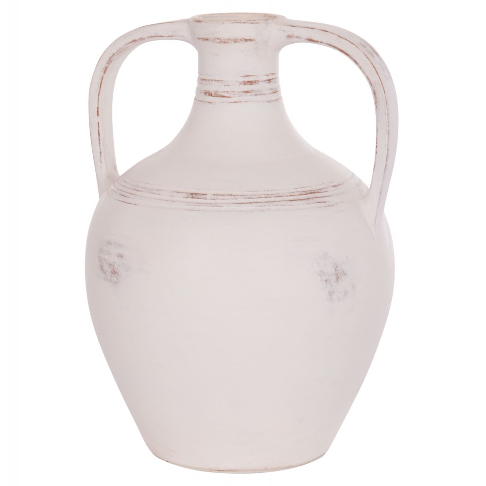 Επιτραπέζιος διακοσμητικός αμφορέας "FEAX" από τερακότα σε χρώμα λευκό 35x35x48