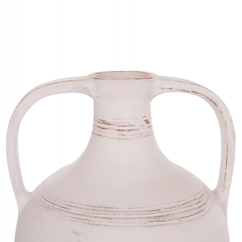 Επιτραπέζιος διακοσμητικός αμφορέας "FEAX" από τερακότα σε χρώμα λευκό 35x35x48