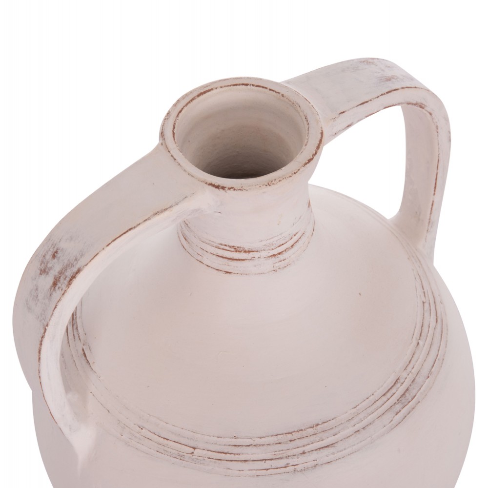 Επιτραπέζιος διακοσμητικός αμφορέας "FEAX" από τερακότα σε χρώμα λευκό 35x35x48