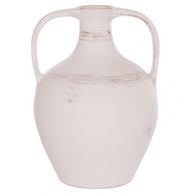 Επιτραπέζιος διακοσμητικός αμφορέας "FEAX" από τερακότα σε χρώμα λευκό 35x35x48