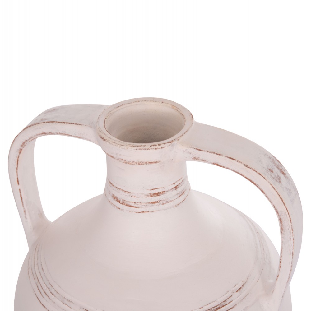 Επιτραπέζιος διακοσμητικός αμφορέας "FEAX" από τερακότα σε χρώμα λευκό 35x35x48