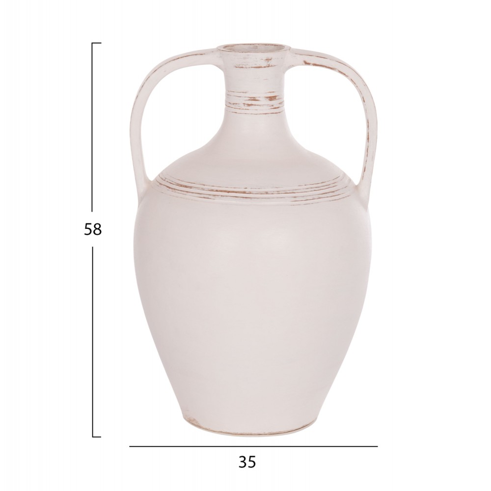 Επιτραπέζιος διακοσμητικός αμφορέας "FEAX" από τερακότα σε χρώμα λευκό 35x35x58