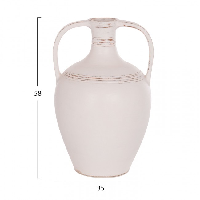 Επιτραπέζιος διακοσμητικός αμφορέας "FEAX" από τερακότα σε χρώμα λευκό 35x35x58