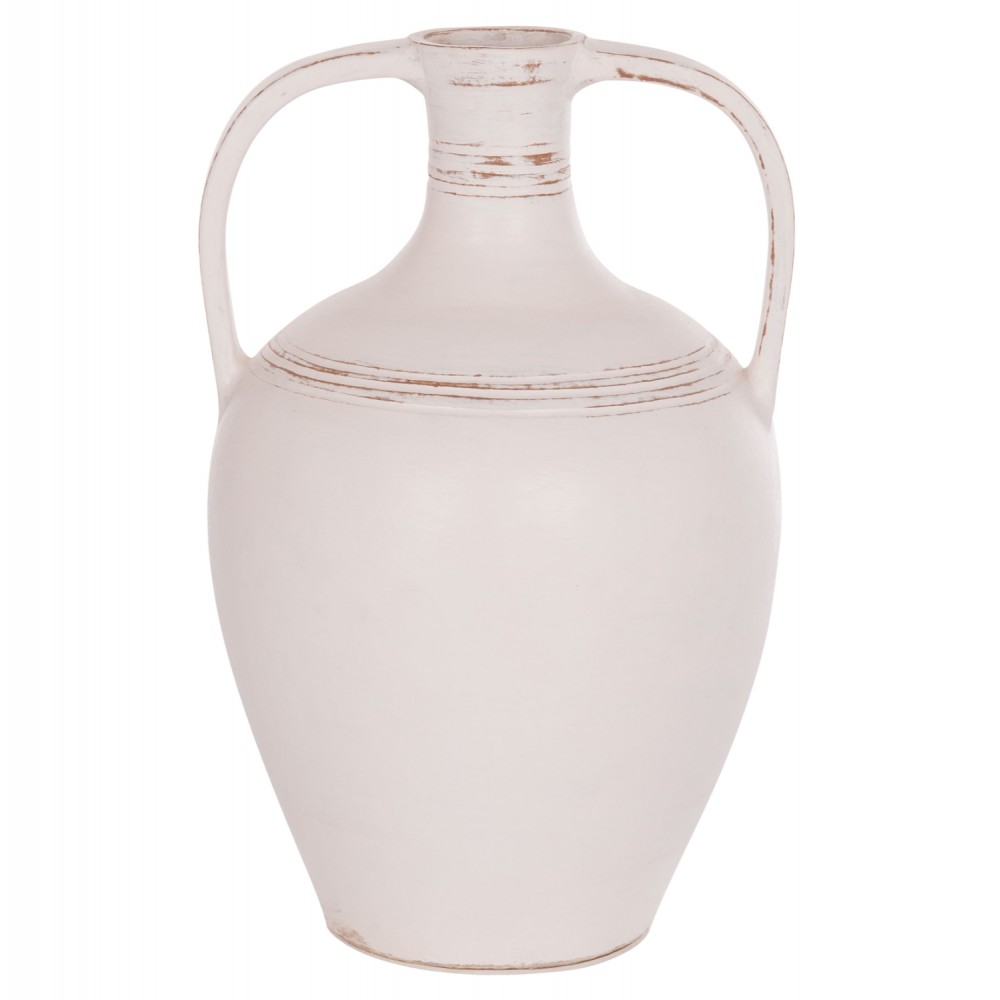 Επιτραπέζιος διακοσμητικός αμφορέας "FEAX" από τερακότα σε χρώμα λευκό 35x35x58