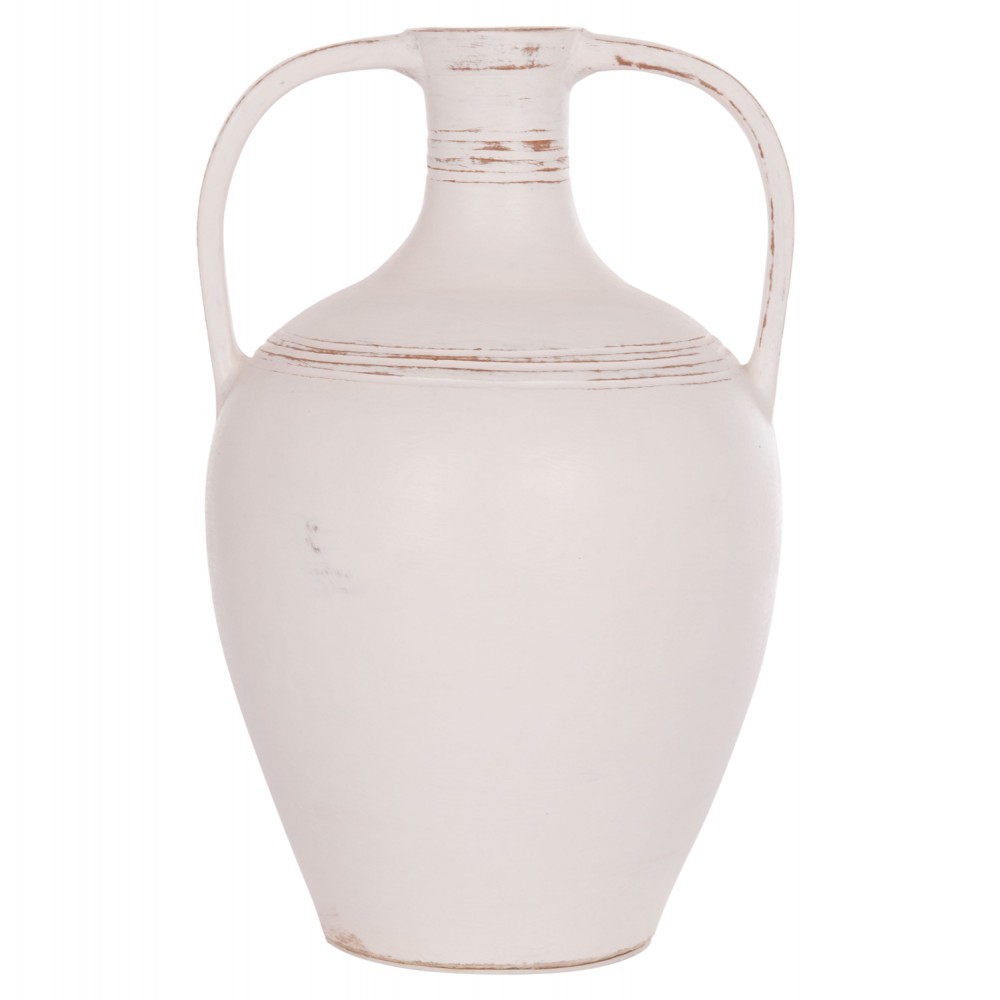 Επιτραπέζιος διακοσμητικός αμφορέας "FEAX" από τερακότα σε χρώμα λευκό 35x35x58