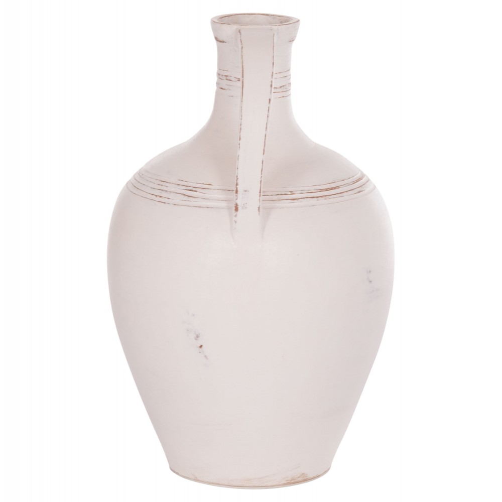 Επιτραπέζιος διακοσμητικός αμφορέας "FEAX" από τερακότα σε χρώμα λευκό 35x35x58