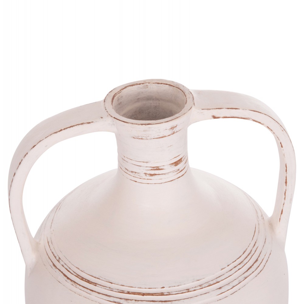 Επιτραπέζιος διακοσμητικός αμφορέας "FEAX" από τερακότα σε χρώμα λευκό 35x35x58