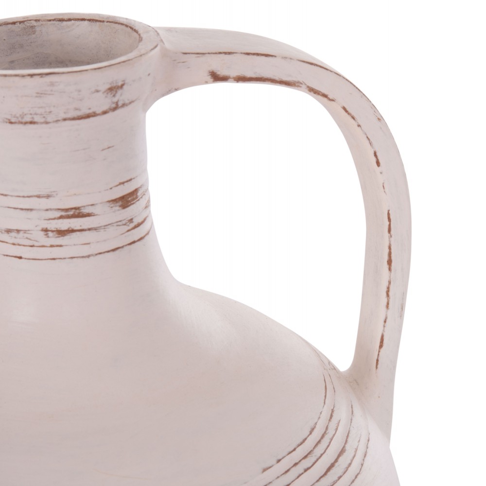 Επιτραπέζιος διακοσμητικός αμφορέας "FEAX" από τερακότα σε χρώμα λευκό 35x35x58