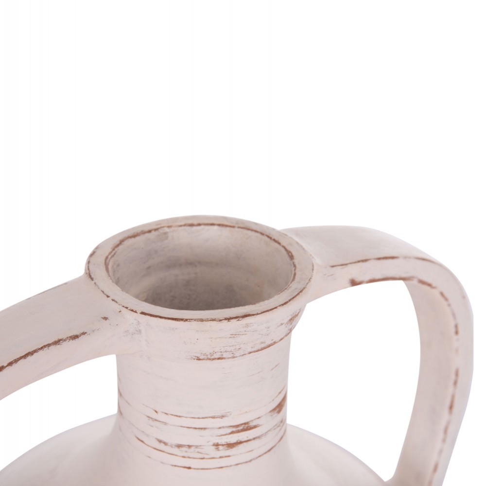 Επιτραπέζιος διακοσμητικός αμφορέας "FEAX" από τερακότα σε χρώμα λευκό 35x35x58