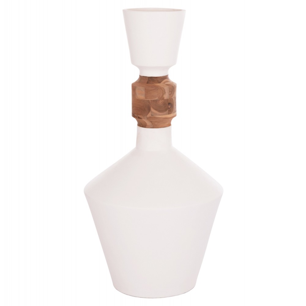Διακοσμητικό βάζο δαπέδου "NEBULA" από fiber cement/ξύλο σε χρώμα λευκό/φυσικό Φ60x115