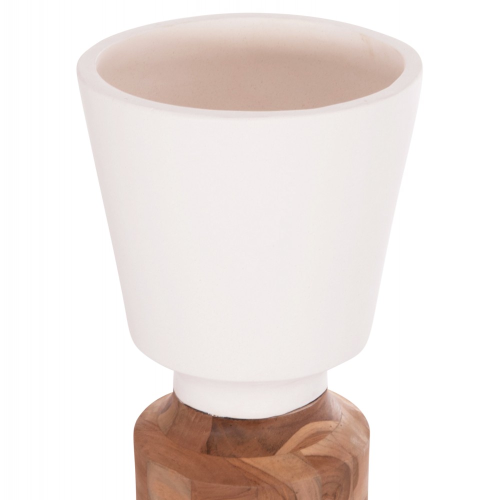 Διακοσμητικό βάζο δαπέδου "NEBULA" από fiber cement/ξύλο σε χρώμα λευκό/φυσικό Φ60x115