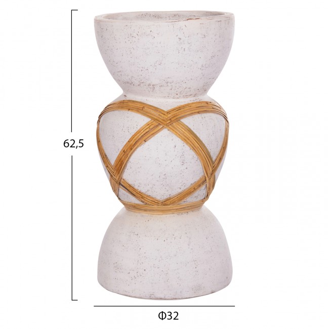 Διακοσμητικό βάζο δαπέδου "MAYNARD" από fiber cement/rattan σε χρώμα λευκό/φυσικό Φ32x62.5